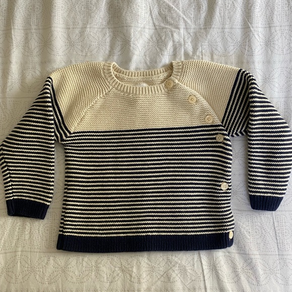 Baby GAP navy/creme stripe pullover EUC - Picture 6 of 8